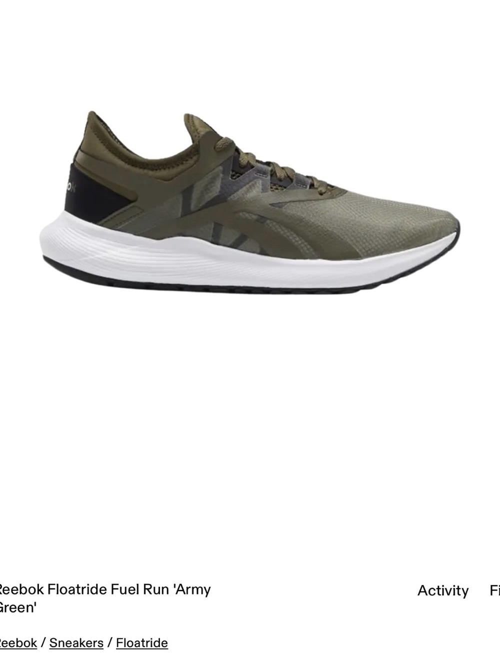Reebok Men's Olive Green and Black Running Sneakers
